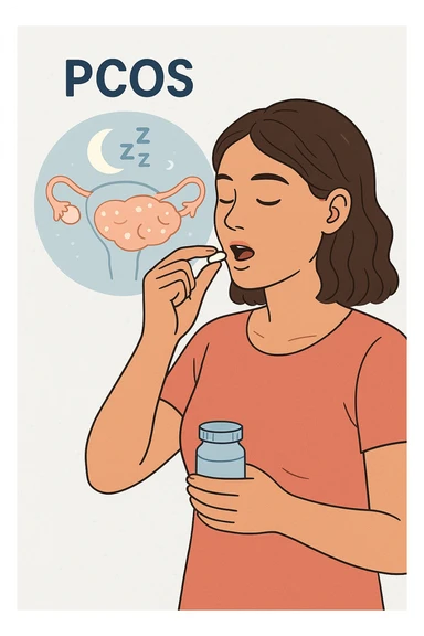 Donna con pcos che prende la pillola, e la pillola mette a riposo le ovaie sticker