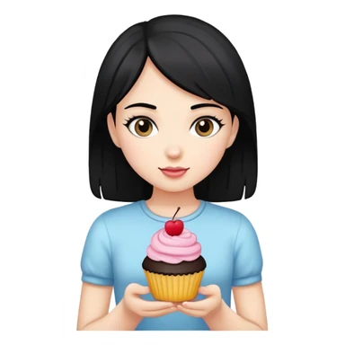 Black hair girl  holding cupcake sticker