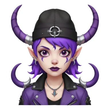 purple girl demon with tattoos, hat, jacket and horns sticker