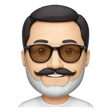 đàn ông 50 tuổi, da trắng, có râu ria đen. đeo kính đen, mắt kính trong suốt, tóc đen ngắn, cười mỉm sticker