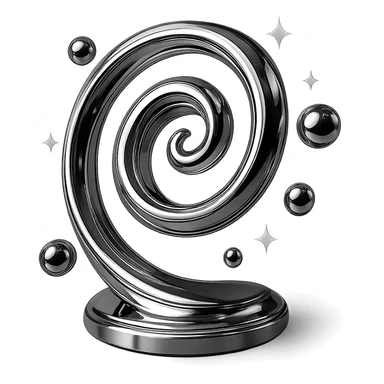 abstract spiral with floating orbs and sparkles, representing magical energy, chrome style sticker