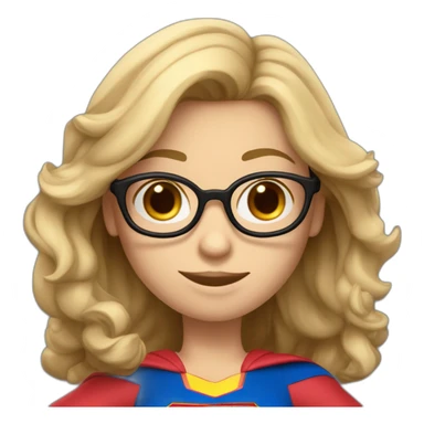 Caucasian Supergirl upper body long wavy hair and glasses showing an F letter sticker