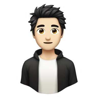 white skin color japanese man with black anime hair, make it from shoulders and create only one emoji sticker