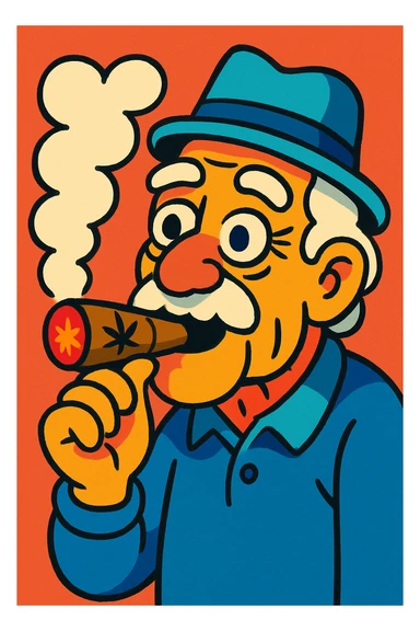 an old man smoking a weed cigar, vibrant cartoon style sticker