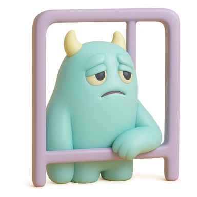monster looking out a window, longing expression, soft pastel palette, toy-like vinyl figure style sticker