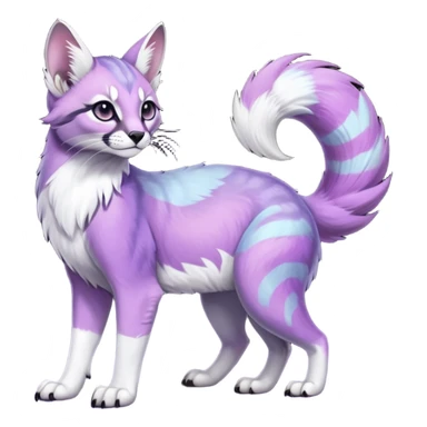 Colorful dark tropical pastel-lilac-lavender-violet iridescent pastel white glorious divine exotic cute cool beautiful shiny beautiful fantasy-caracal-civet-genet-sergal-vernid-Gryphon-Cacomistle-Trico-oncilla-animal-Fakémon-hybrid-fursona (full body) sticker