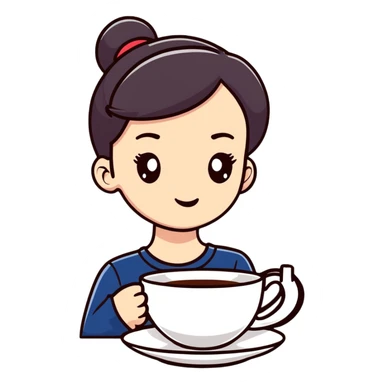 Stylish British girl with a single teacup, minimalist tea time design sticker