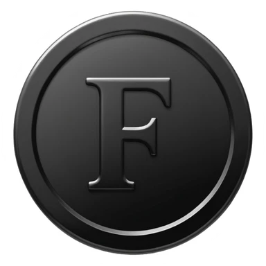 Emoji icon of a black coin with engraved letter F, minimalist style, isolated, no color sticker
