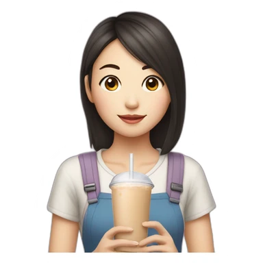 an asian girl drinking a Milk tea beverage sticker