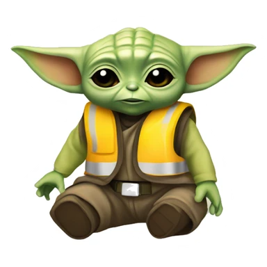 Baby Yoda in yellow construction helmet and vest sticker