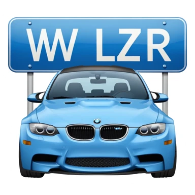 Make me an emoji with a blue bmw M3 and some kind of sign that says ‘W LZR’ sticker