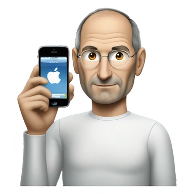 Steve Jobs with An iPhone on one hand and an Apple on the other sticker