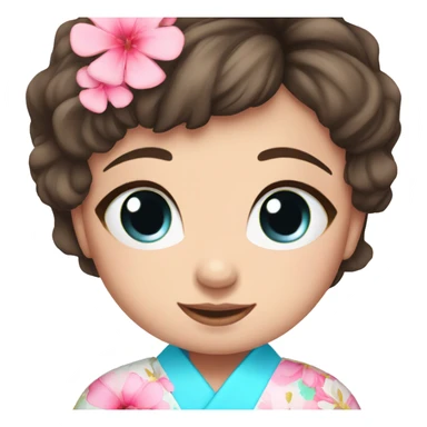 cute brunette girl with blue eyes in pink flower kimono sticker