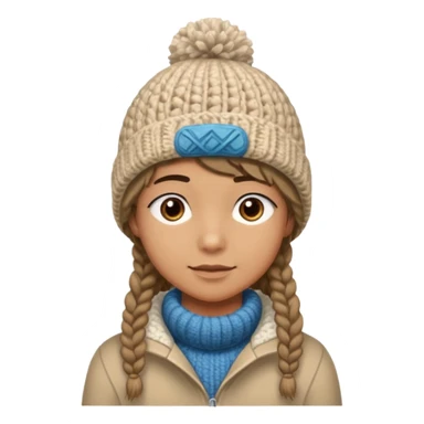 high school student wearing a crochetted winter hat. the hat should be an oatmeal color and texture with no pompom. make one a boy and one a girl sticker