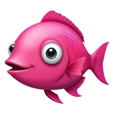 extremely derpy bright pink fish in perfect side profile facing right, but with both googly eyes comically visible and looking at viewer, stupid expression, flat 2D side view, very silly and goofy sticker