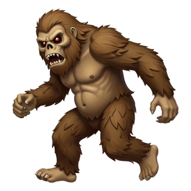 An angry sasquatch running full speed to the right in "blitzkrieg" mode. In the style of you bleeding skull art sticker