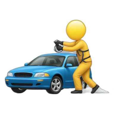 man spraying the bottom of a car sticker