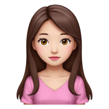 girl aesthetic emoji, asian beautiful make up long brown hair pink dress sticker