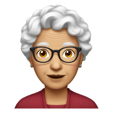 White Grandma emoji, wearing cat-eye shaped rim glasses and red wavy hair sticker
