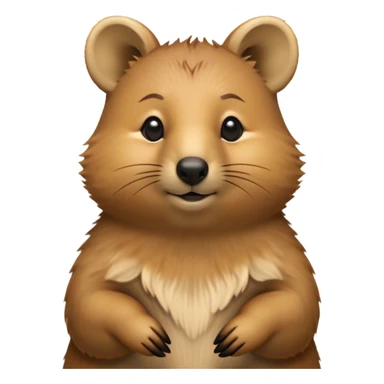 Cinematic Noble Quokka Portrait Emoji, Poised and regal, with a compact, endearing build and a smooth, well-groomed brown fur that glows with a hint of golden warmth, deep-set soulful eyes radiating kindness, Simplified yet sharp and sophisticated features, highly detailed, glowing with a soft, dignified glow, high shine, intelligent and joyful, stylized with an air of marsupial charm, focused and attentive, soft glowing outline, capturing the essence of a watchful and confident quokka, so majestic it feels as though it could bounce out of the screen with effortless authority! sticker