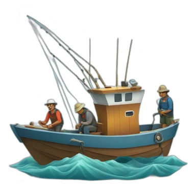 Fishing boat with fishermen  sticker