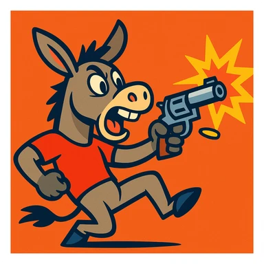 donkey shooting a gun, vibrant cartoon style sticker
