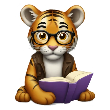 Tiger with glasses and reading book sticker