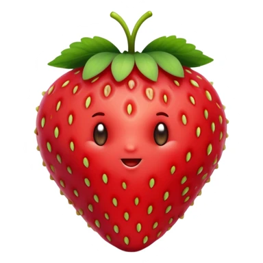 Cinematic Realistic Strawberry Emoji, Plump and juicy, with a deep red color and small, fresh seeds dotted across the skin. Its glossy, sweet surface catches the light, while bright green leaves top off the perfect, delicious berry. Soft glowing outline, capturing the essence of sweetness and freshness in a bright strawberry! sticker