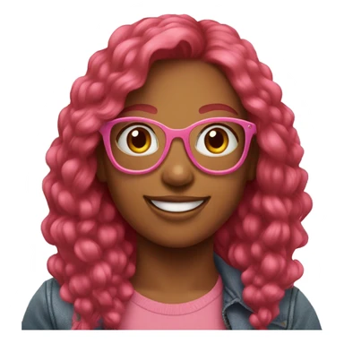 smiling red Haired girl outdoors with pink glasses sticker