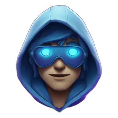 developer with the style of Riot Games Valorant neon blue eyes glowing bright blue Video game character blue purple hooded assassin themed character shrouded wraith sticker