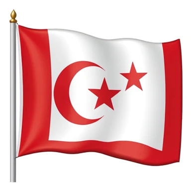 flag of the Turkish Republic of Northern Cyprus (KKTC), rectangular, white background with two horizontal red stripes near the top and bottom, a red crescent and a red star in the center, flat and simple design sticker