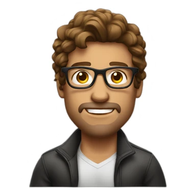 guy fashion bodybuilder glasses, developper brown hair with macbook sticker