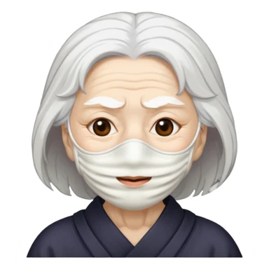 japanese culture white mask old woman with white hair and wrinkles sticker