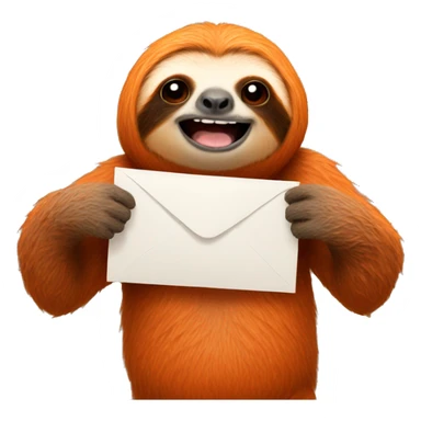 orange sloth holding a letter sticker