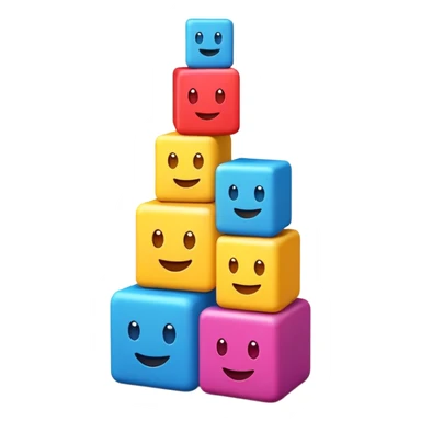 emoji-style cubes stacked on top of each other forming a playful tower, bright colors, simple and expressive faces on some cubes sticker