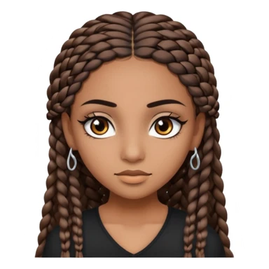 girl with thin braids long hair and brown eyes, brown skin, eyelashes, siren eyes sticker