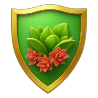 green shield with a gold border and a sprouting gold and red succulent at the centre sticker