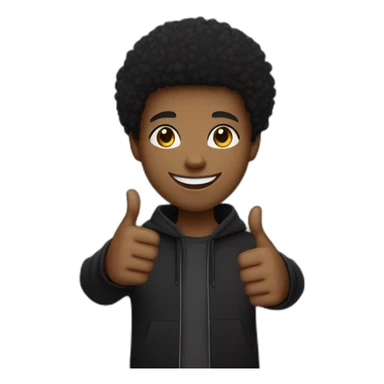 young afro-descendant man showing thumbs up with friendly face and a slightly trimmed afro haircut on the sides wearing black urban clothing and wearing a black cap sticker