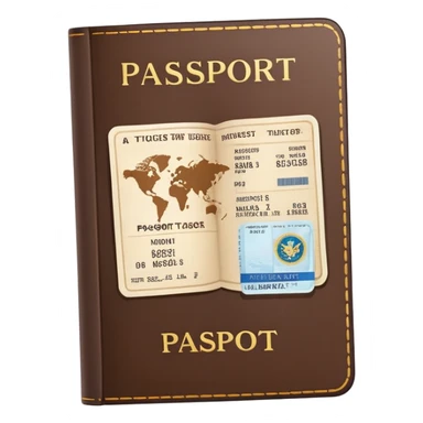 Brown Passport with flight tickets sticker