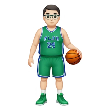 Full Body plus size white male with dark short hair basketball player wearing glasses wearing blue green uniform sticker