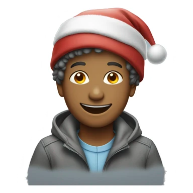 smiling boy in grey jacket Christmas hat sticker