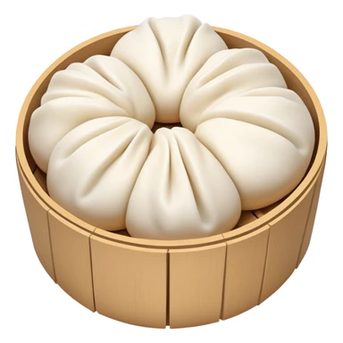 Steamed pork buns Baozi with visible pleated top, simplified emoji style with bold outlines and bright colors, cartoon style Northern Chinese breakfast staple sticker