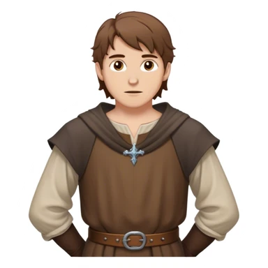 medieval outfit worn by a DnD themed fantasy character. basic low level clothes. clothes only above the waist. The clothes full waist. The character's haven't arms. character is brown hair brown eyes messy hair white man. sticker