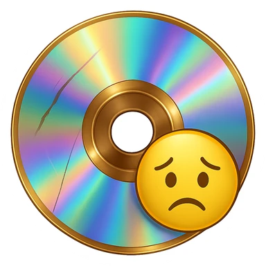 gold CD with a scratch, emoji, holographic effect sticker