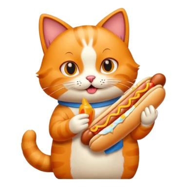A cartoon cat holding one hot dog and eating it sticker