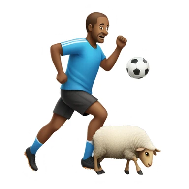 a man playing soccer with a sheep sticker