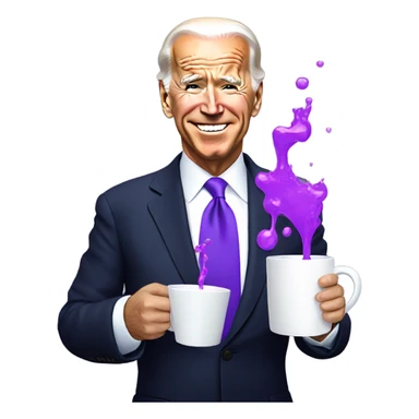 biden with purple liquid spilling out of white cup sticker