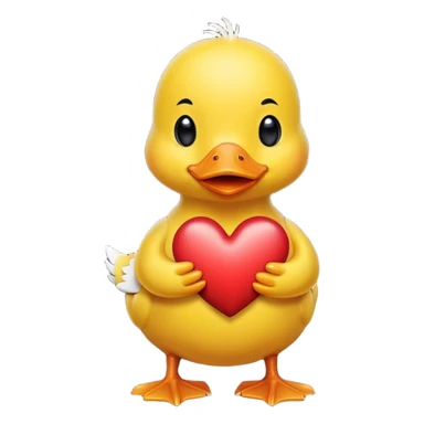 Yellow duck holding a heart sticker