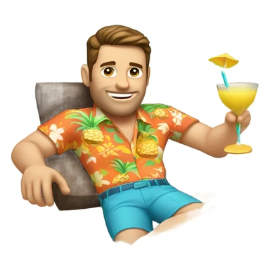 White man with brown hair lounging by pool wearing Hawaiian shirt drinking pina colada sticker