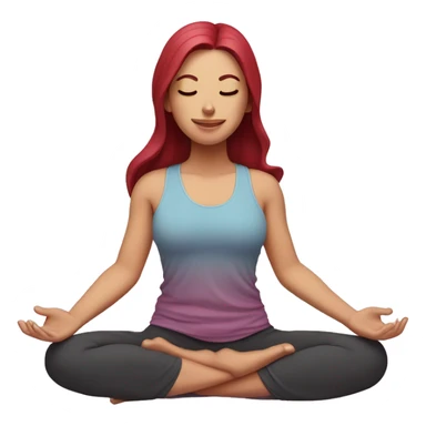 yoga girl, lotus position, pink skin, long and dark red hair, eyes closed, smiling sticker